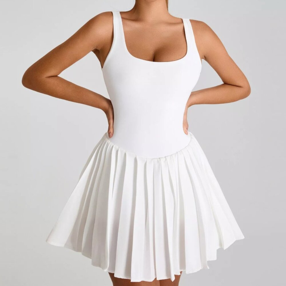Aerie Offline Women's Pleated Tennis Dress Sleeve Outdoor Less Solid White XS